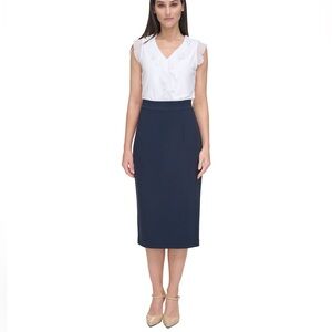 Tommy Hilfiger Midnight Ponte Pencil Midi Skirt, Size 10
